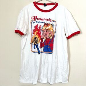 Pyrokinesis for Dummies Ringer T-shirt HALLOWEEN HUMOR CRUEL HUMOR SIZE LARGE